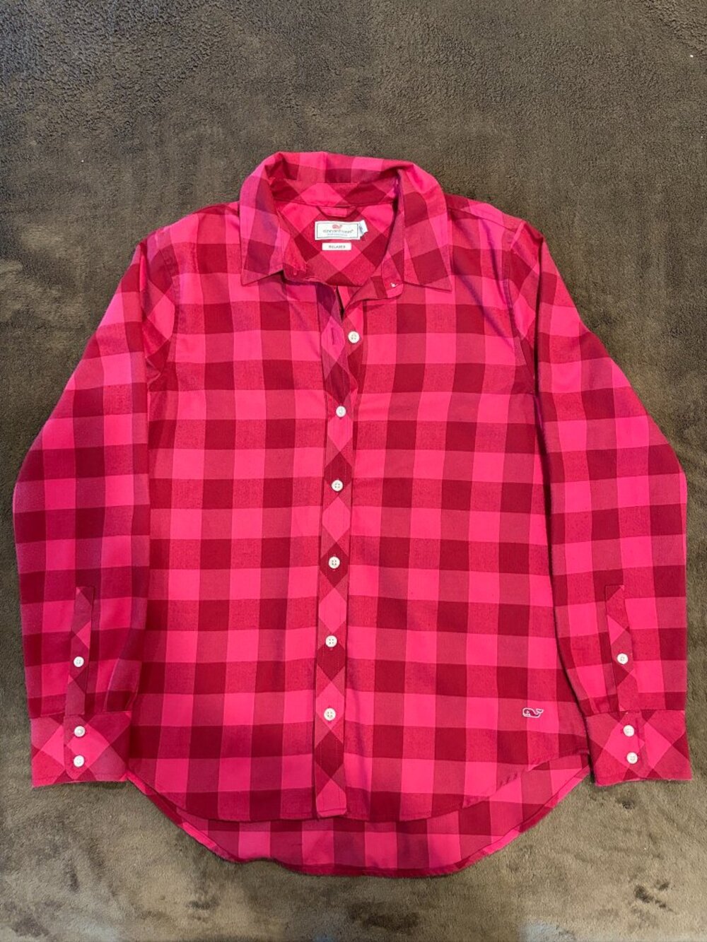Vineyard Vines Relaxed Buffalo Check Button Red/Pink Down Size 6